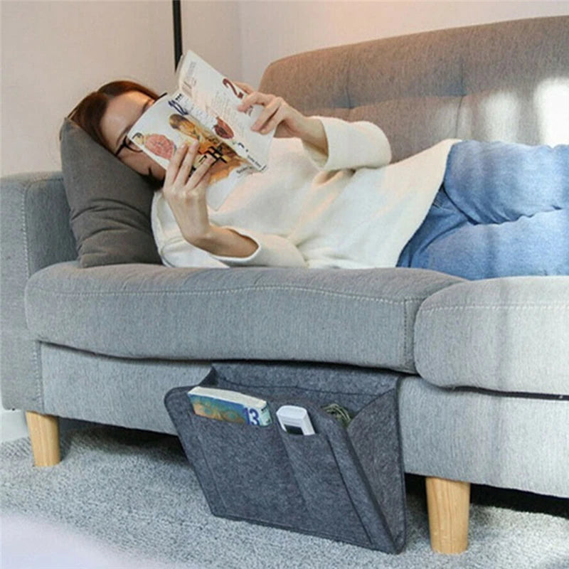 Felt Bedside Storage Bag Organizer Bed Desk Bag Sofa TV Remote Control Hanging Caddy Couch Storage Organizer Bed Holder Pockets